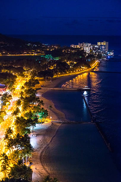 istock Waikiki beach at night from above 500474743