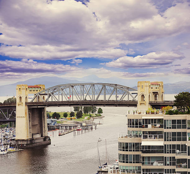 Evening view of Burrard Bridge from Granville bridge, Vancouver, Canada. 