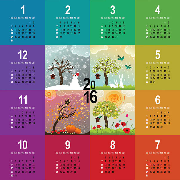 colorful 2016 calendar with four seasons illustration vector art illustration