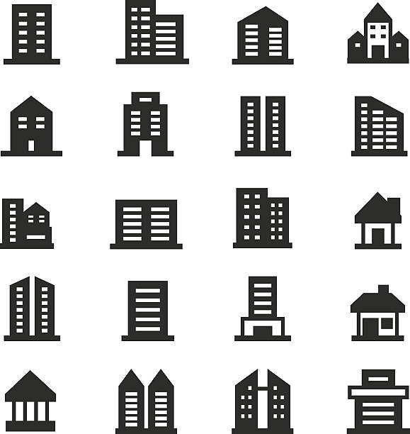 Buildings icons Buildings icons bank financial building silhouettes stock illustrations