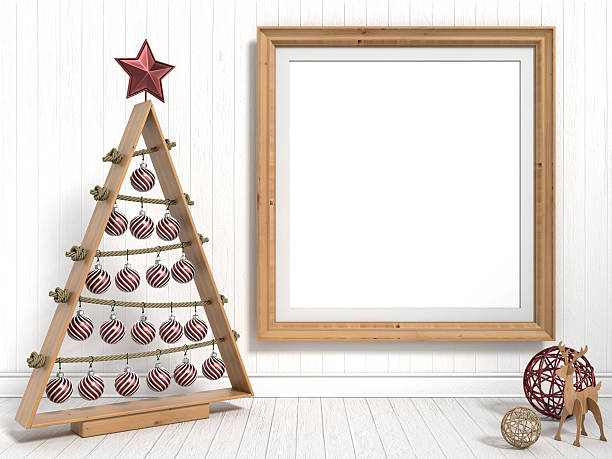 Mock up blank picture frame, Christmas decoration. 3D
