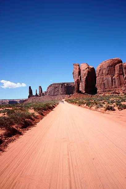 istock Car between Camel Butte and Three Sisters, Monument Valley 500481970
