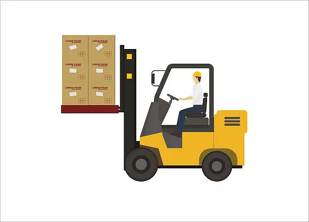 Vector illustration of forklift lifting boxes