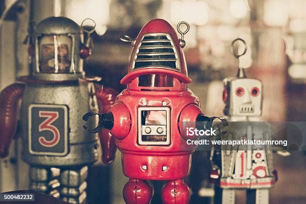 Old Classic Tin Robot Toys Stock Photo - Download Image Now - Retro Style, Old-fashioned, Toy