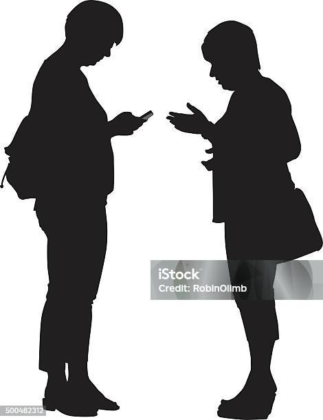 Middleaged Women Looking At Smart Phone Stock Illustration - Download Image Now - In Silhouette, People, 50-54 Years