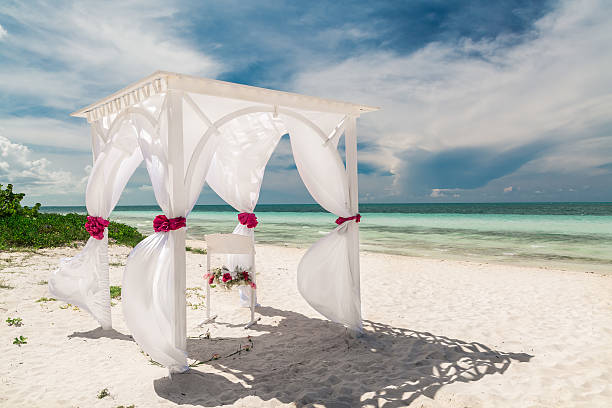 istock gorgeous inviting view of wedding decorated gazebo standing on beach 500482530