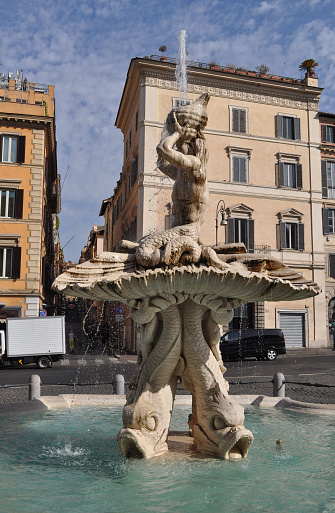 Fontana del Tritone meaning Triton Fountain in Rome Italy