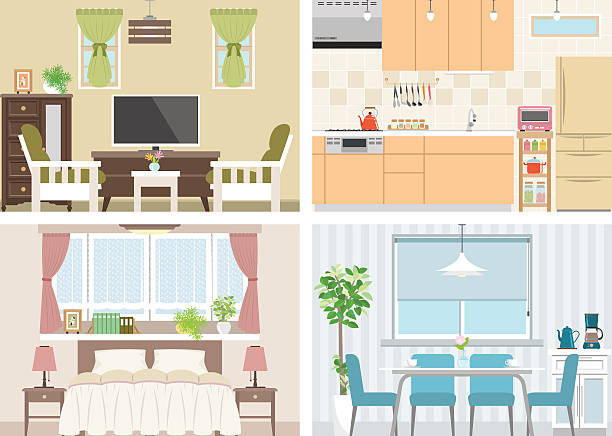 ilustracja przedstawiająca pokoju - chandelier residential structure living room sofa stock illustrations