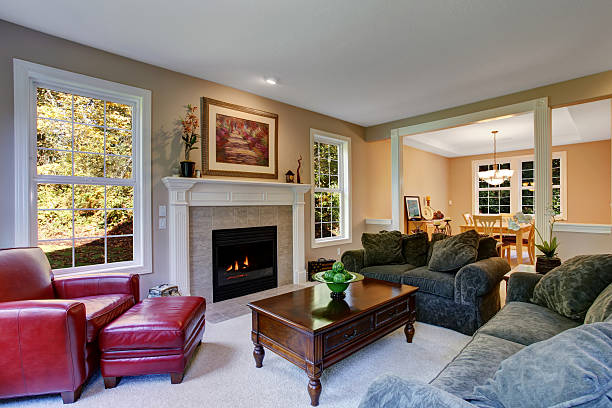 istock Cozy living room interior with fireplace 500488957