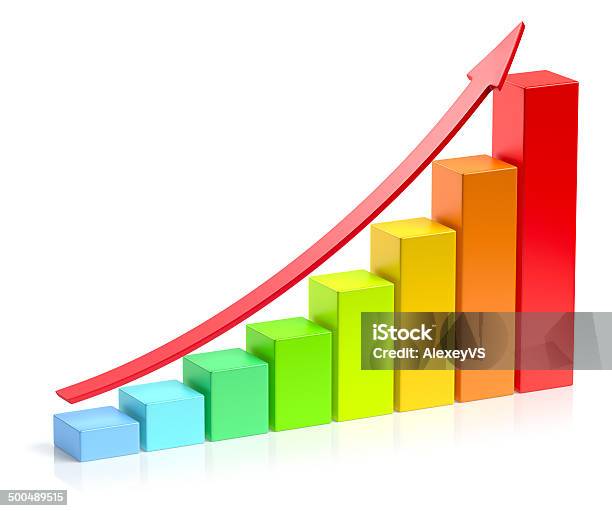 Growing Colorful Bar Chart With Red Arrow Business Success Conce Stock Photo - Download Image Now