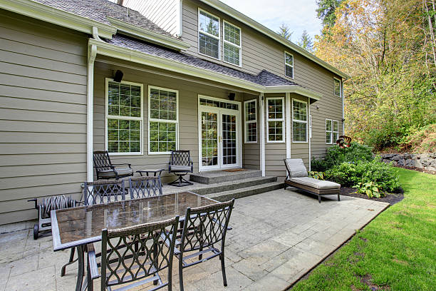 istock House exterior.Spacious backyard with patio area 500490419
