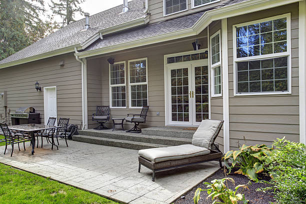 istock House exterior.Spacious backyard with patio area 500490439