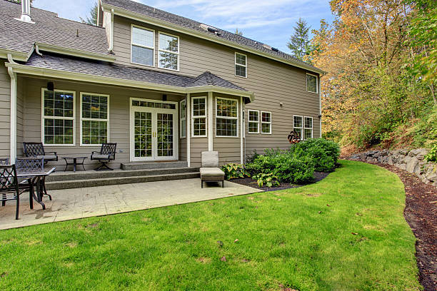istock House exterior.Spacious backyard with patio area 500490453