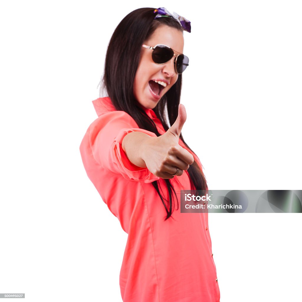 Beautiful woman portrait showing thumbs up, isolated Beautiful woman portrait showing thumbs up, isolated over a white background 20-29 Years Stock Photo