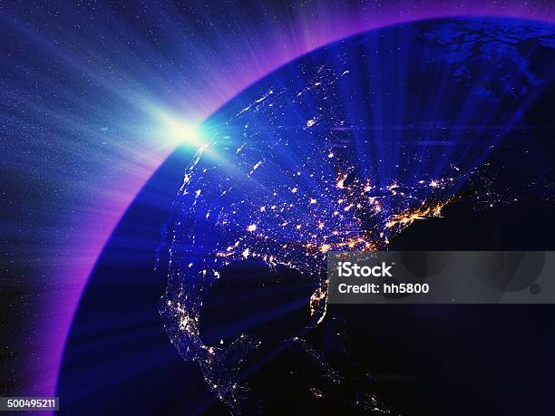 Usa City Lights At Night Stock Photo - Download Image Now - City, Globe - Navigational Equipment, Glowing