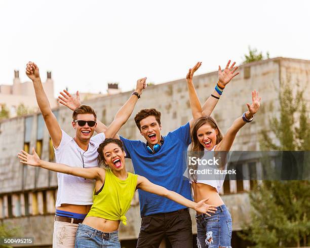 Happy Urban Young People Stock Photo - Download Image Now - Group Of People, Multiracial Group, Friendship