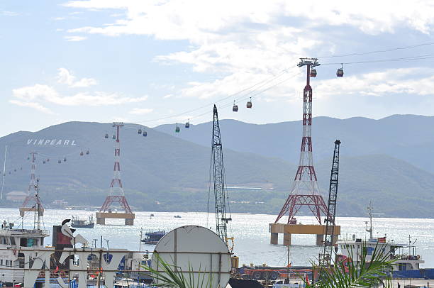 Nha Trang, Vietnam - July 13, 2015: Telpher are transfering travellers from the dock to island