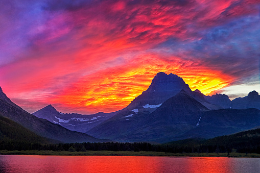 Sunset in the town of Waterton, Alberta, Canada.