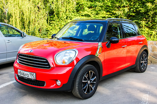 Kostroma, Russia - July 23, 2014: Motor car Mini Cooper Countryman is parked at the city street.