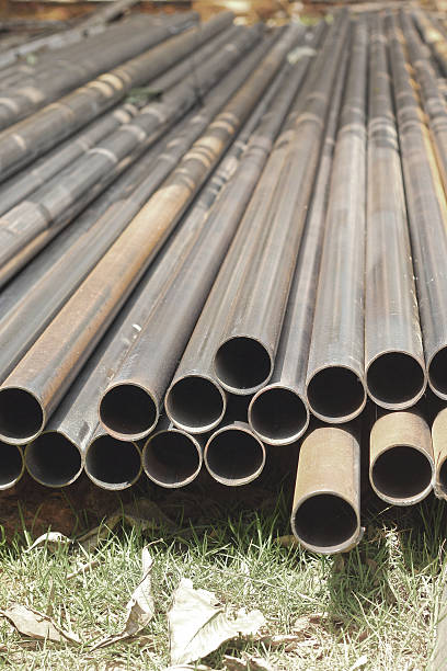 istock Stack of steel pipes in industrial 500505489