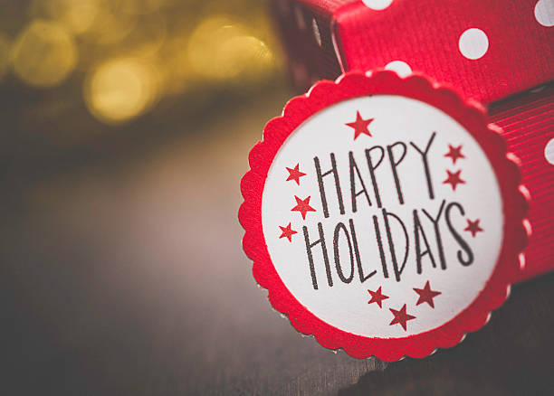 istock Polka dot Christmas gift with Happy Holidays message 500505902