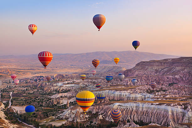 istock Hot air balloon flying over Cappadocia Turkey 500506084