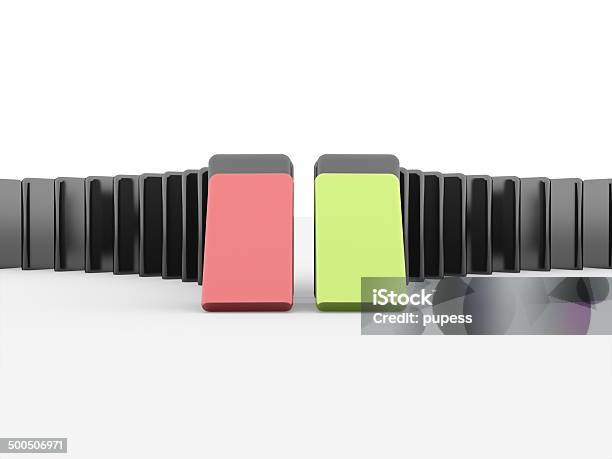 Different Domino Effect Green Or Red Stock Photo - Download Image Now - Balance, Business, Business Finance and Industry