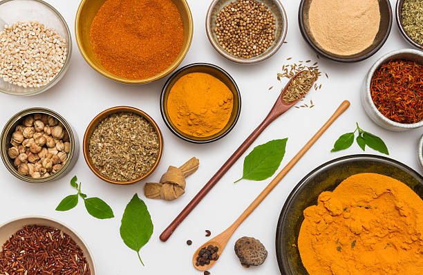 istock Spices for heath and cooking on white background. 500507190