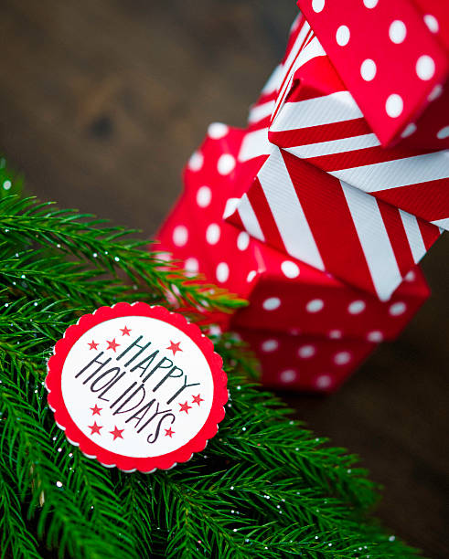 istock Bright Christmas gifts with Happy Holidays message 500507776