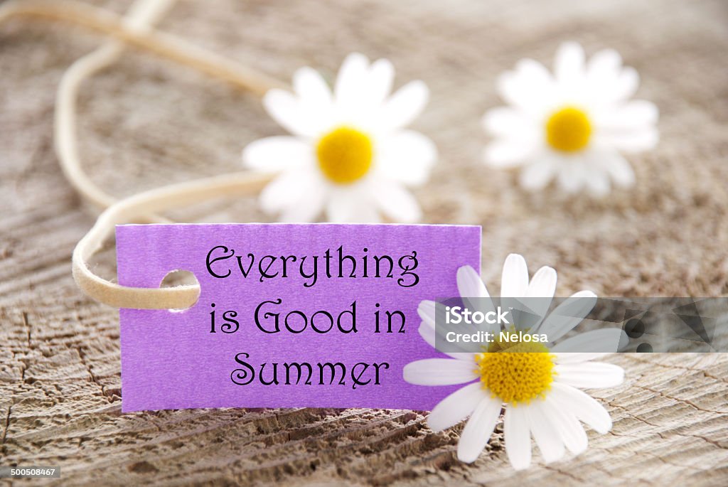 Label with Everything is Good in Summer A Purple Label with the Saying Everything is Good in Summer on it Arts Culture and Entertainment Stock Photo