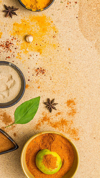 istock Spices for herb and cooking on brown background. 500509954