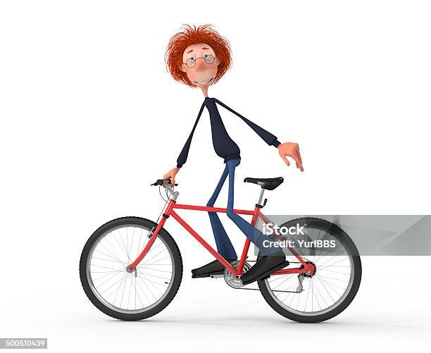 The 3d Student By Bicycle Stock Photo - Download Image Now - Bicycle, Cardigan Sweater, Cartoon