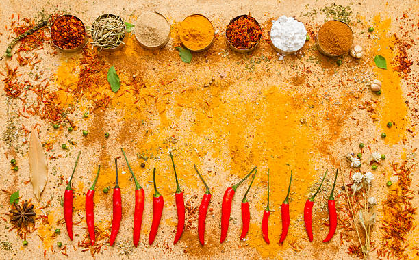 istock Spices for herb and cooking on brown background. 500512690