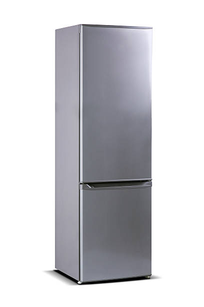 istock Grey steel refrigerator isolated on white 500513058