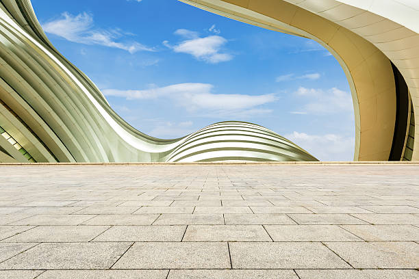 istock square floor road in front of the Modern urban architecture 500517782