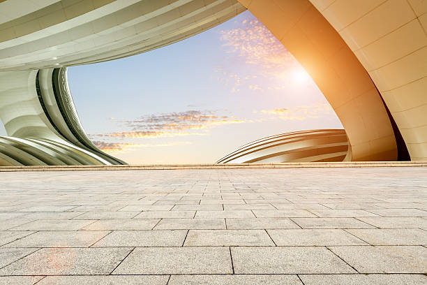 istock square floor road in front of the Modern urban architecture 500517898