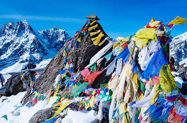 istock mountain scenery from gokyo ri with prayer flags. Nepal 500518574