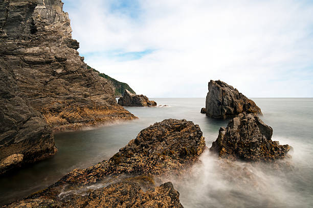 istock Rocky shore, coast with rocks and silky smooth sea water 500520465