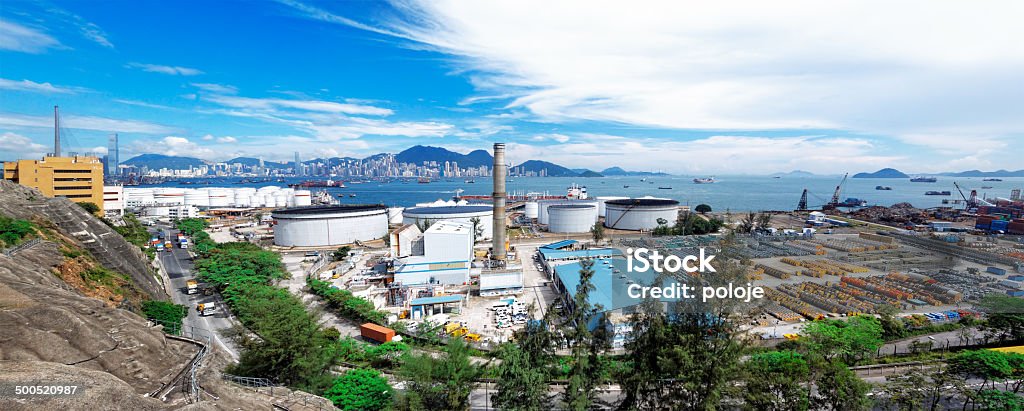 Oil Storage tanks with urban background Oil Storage tanks with urban background in Hong Kong Architecture Stock Photo