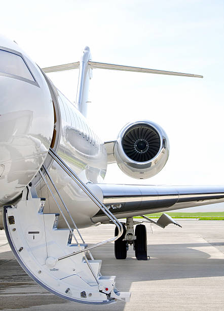 istock Stairs with jet engine on a private airplane - Bombardier 500521783