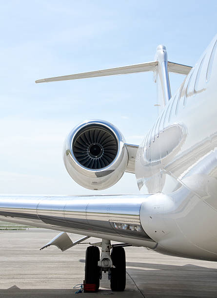 istock Luxury private jet plane flying - Bombardier 500521785