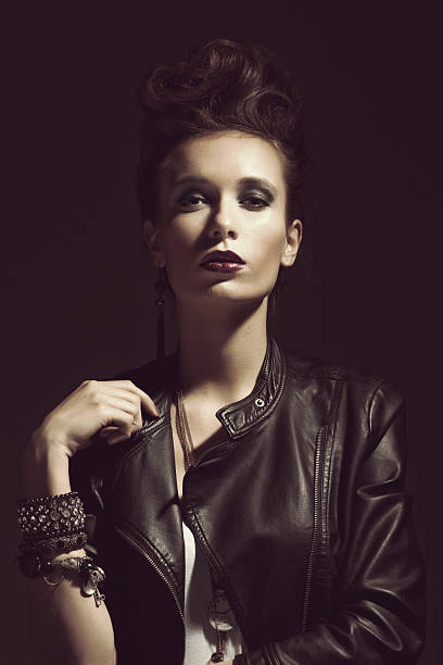 Rocker or Punk Woman Makeup, Hairdo and Accessories Fashion Rocker Style Model Girl Portrait. Hairstyle. Rocker or Punk Woman Makeup, Hairdo and Accessories rocker nails stock pictures, royalty-free photos & images