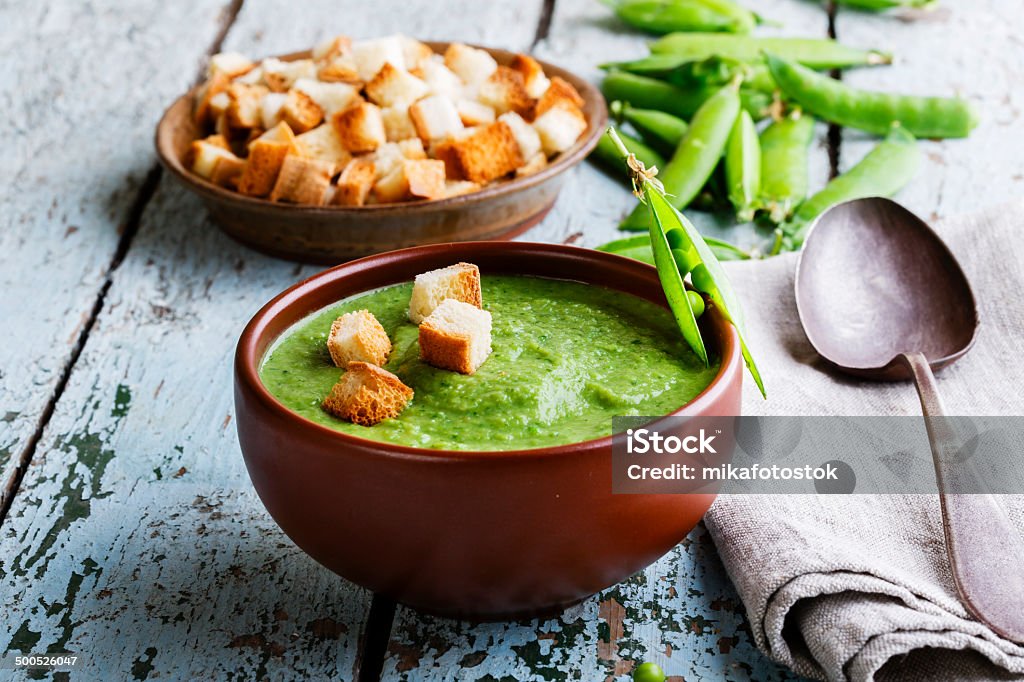 puree soup with green peas Appetizer Stock Photo