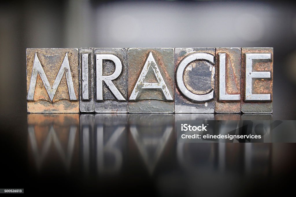 Miracle Letterpress The word MIRACLE written in vintage lead letterpress type Miracle Stock Photo