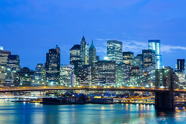 istock New York Skyline And Brooklyn Bridge at Night 500526547