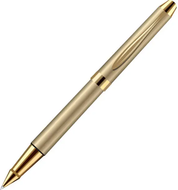 Vector illustration of Gold ballpoint pen on a white background