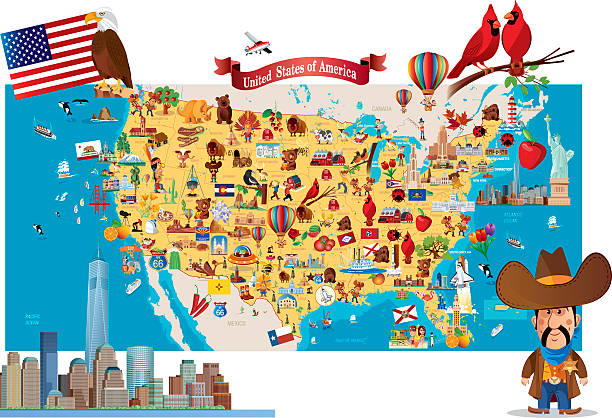 Cartoon map of USA Cartoon map of USA buffalo iowa stock illustrations