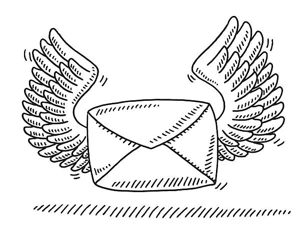 Vector illustration of Flying Mail Envelope Wings Drawing
