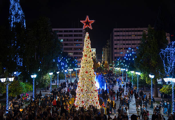 Christmas in Athens! The christmas tree in syntagma square! athens christmas stock pictures, royalty-free photos & images