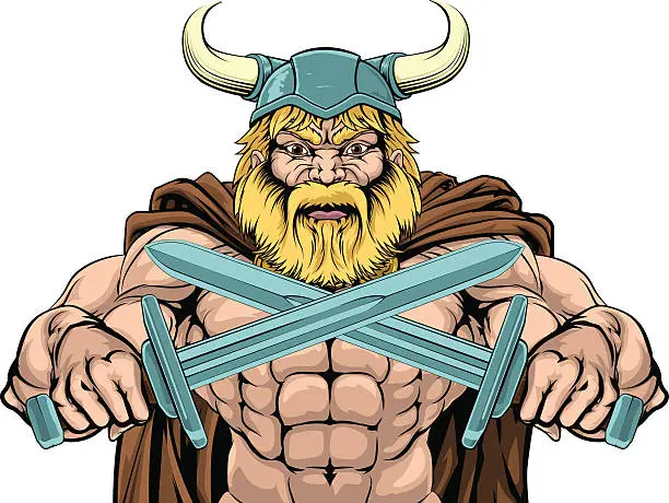 Vector illustration of Viking Warrior Holding Swords